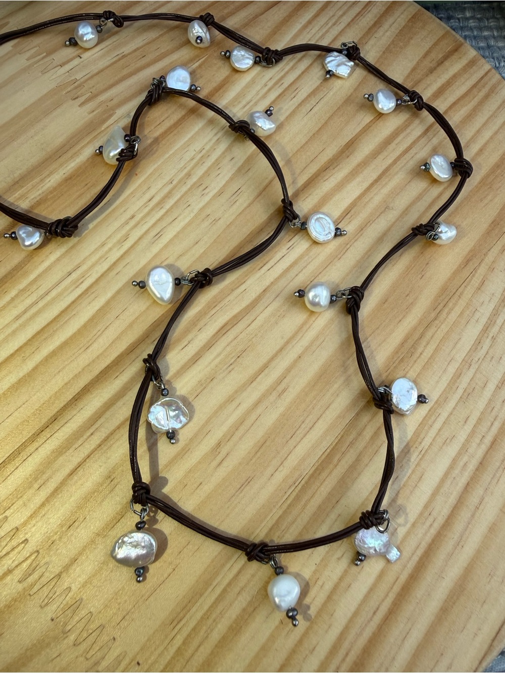 NWT J.Jill Freshwater Pearl Necklace on Brown Leather Cord